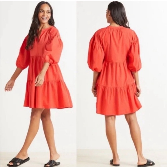 Sundry for Evereve The Anywhere Red Tiered Crisp Cotton Mini Dress S - Picture 8 of 8